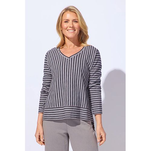 Santa Barbara Stripe Easy V Tee, Color: Fog, Size: Small