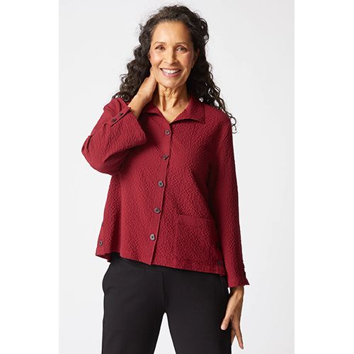 Crinkle Crepe Solid Easy Camp Shirt, Color: Wine, Size: XS