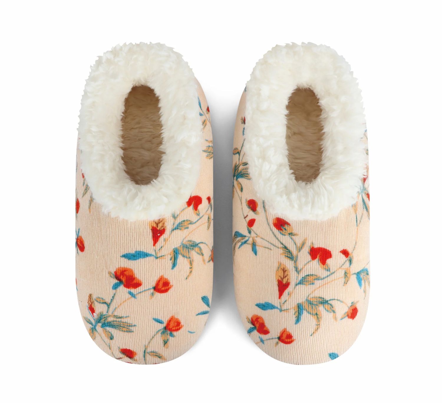 Women&#39;s Floral Bloom Corduroy Snoozie Slippers, Color: Cream, Size: Small