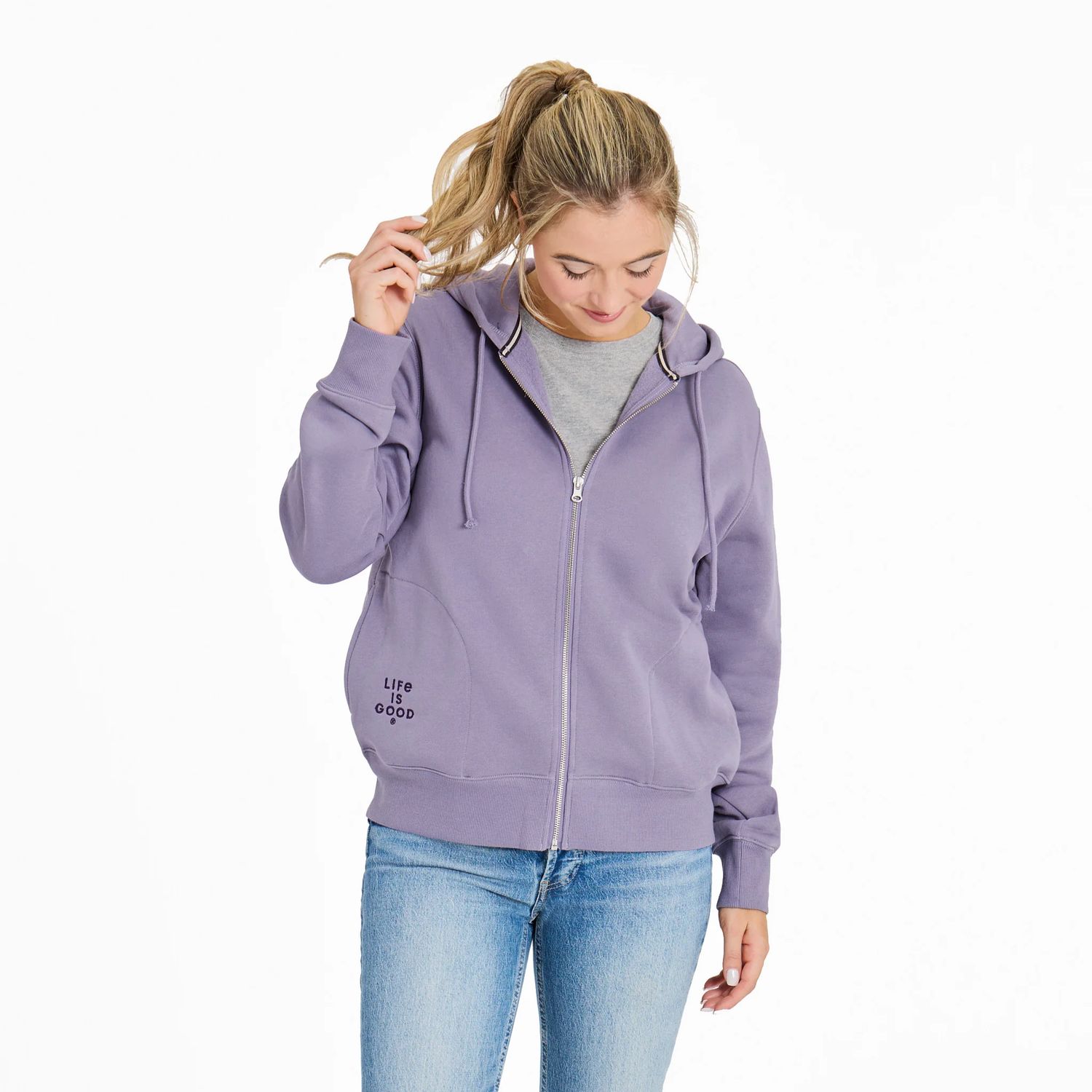 Women&#39;s Crafty LIG Stacked Good Vibes Fleece Hoodie, Color: Dusk Purple, Size: Small