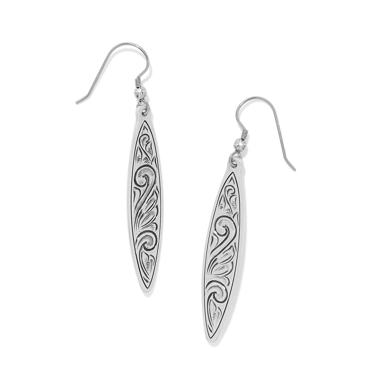 Mosaic Long French Wire Earrings, Color: Silver