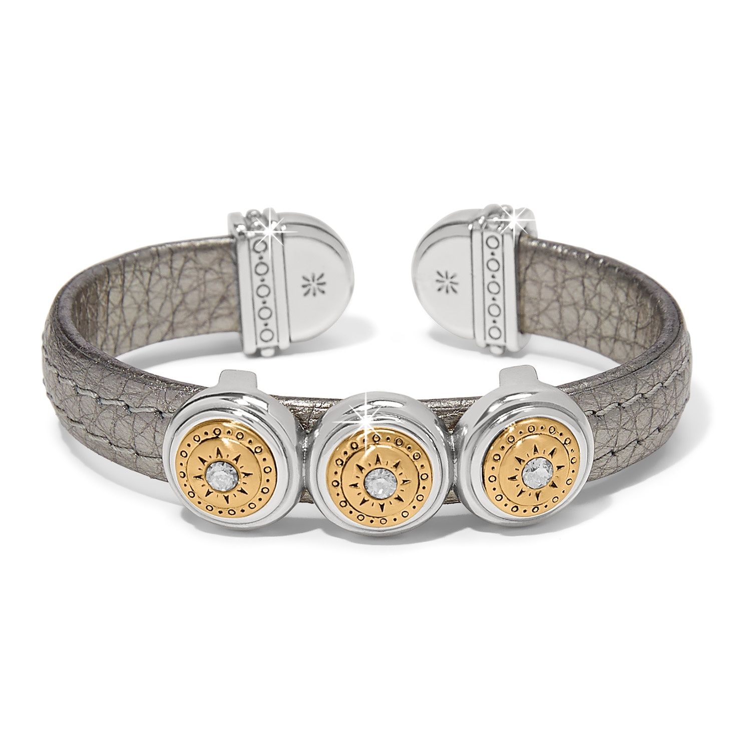 Mosaic Two Tone Leather Disc Cuff Bracelet, Color: Titanium