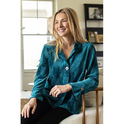 Crinkle Velvet Hidden Placket Swing Shirt