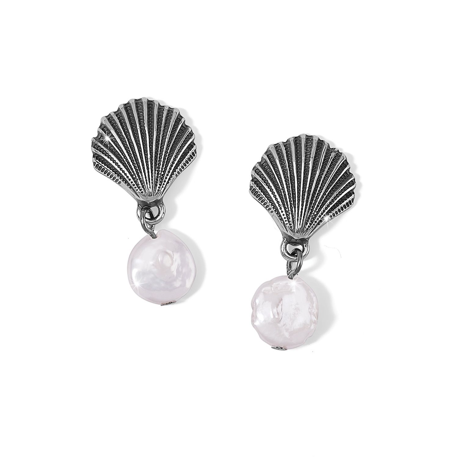 Silver Shells Pearl Drop Earrings, Color: Silver/Pearl