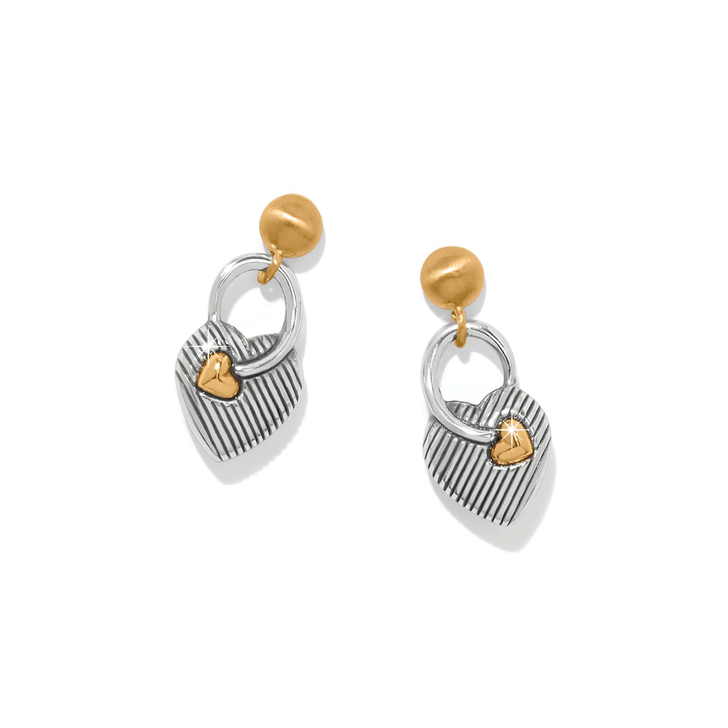 One Heart Post Drop Earrings, Color: Silver/Gold