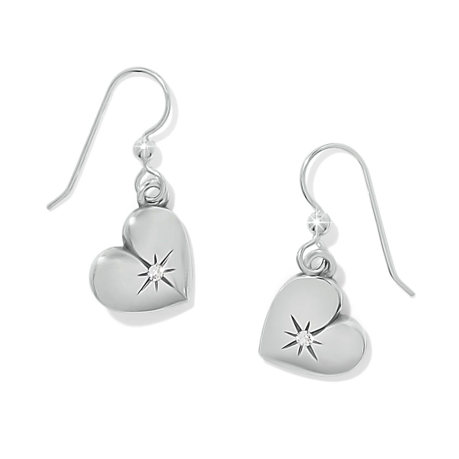 One Heart French Wire Earrings, Color: Silver