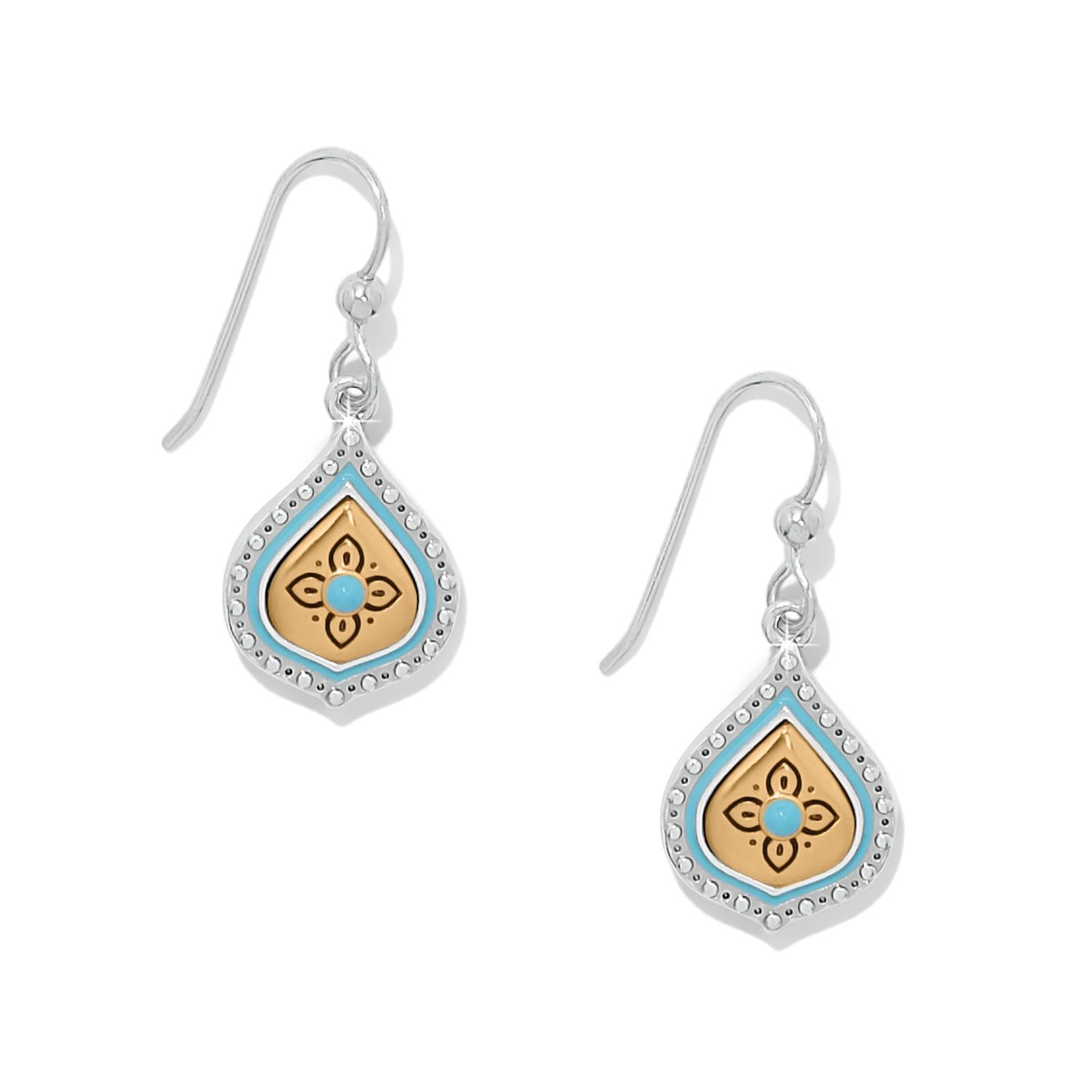 Mosaic Cerrillos Teardrop French Wire Earrings, Color: Silver/Gold