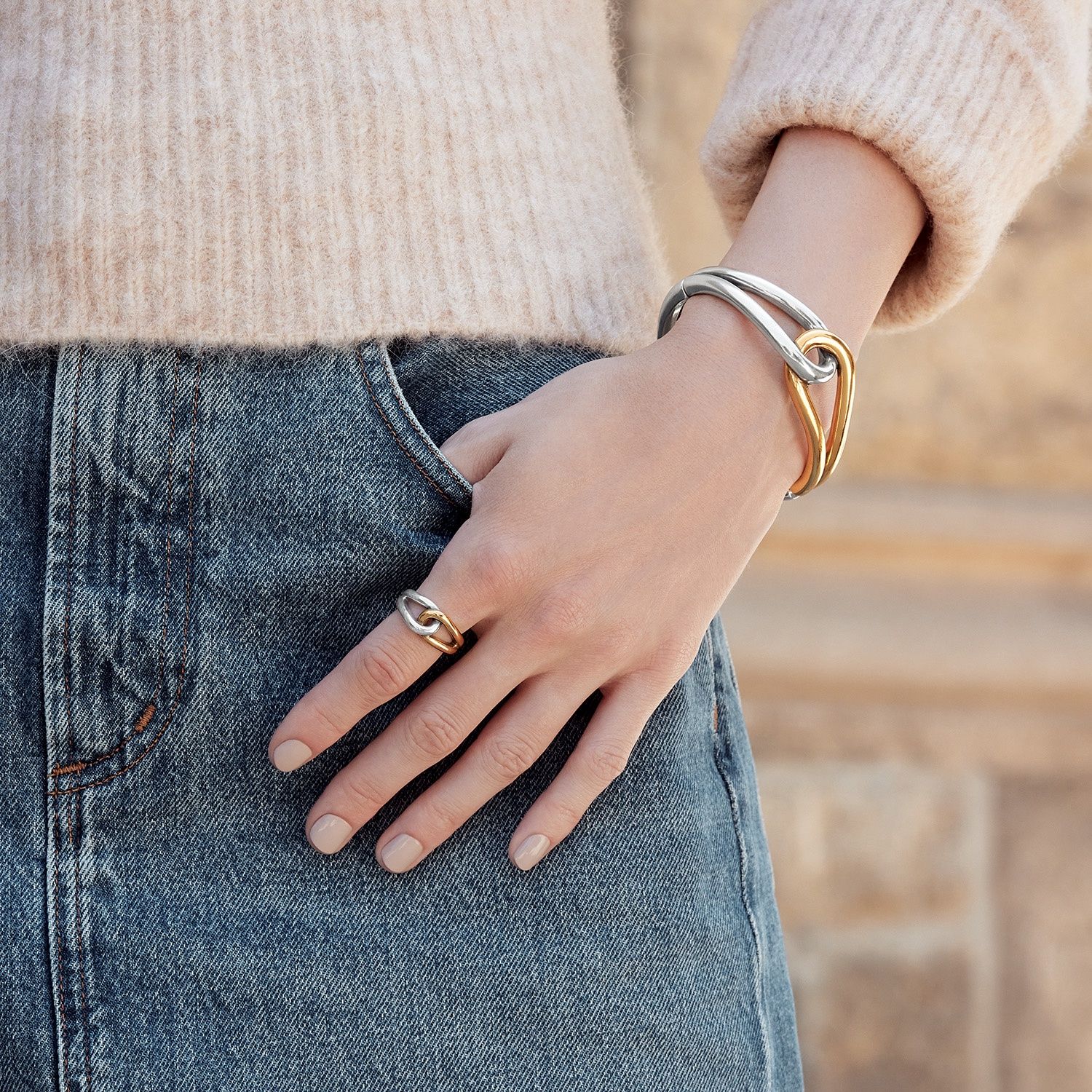 Interlok Curve Two Tone Ring, Color: Silver/Gold