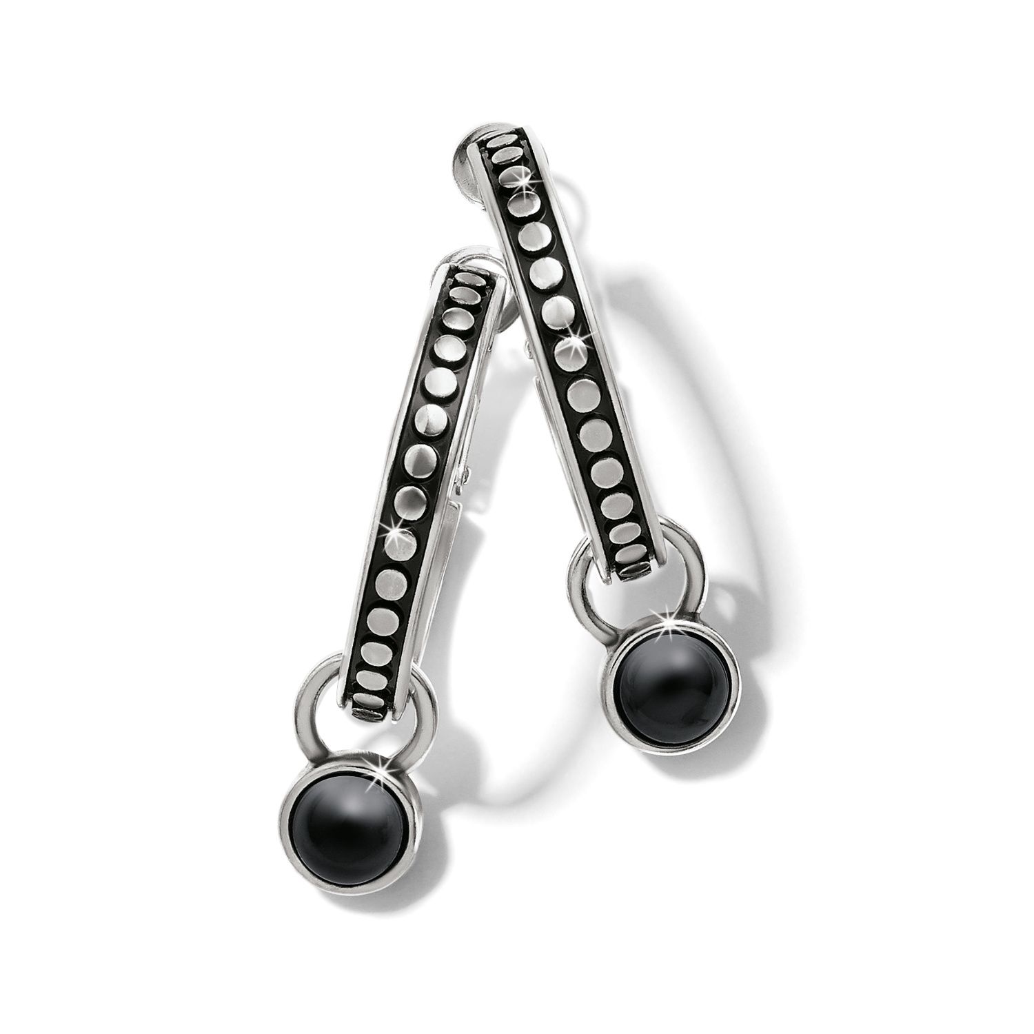 Brighton Pebble Dot Onyx Reversible Hoop Earrings, Color: Silver/Black