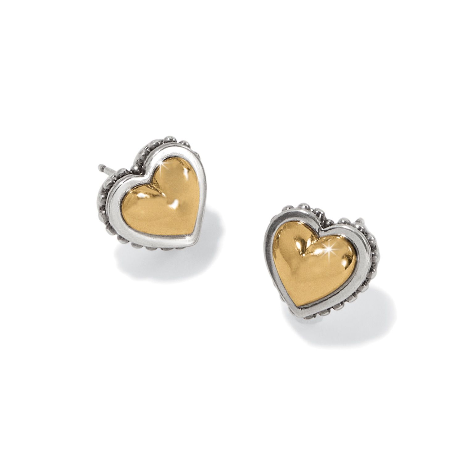 Brighton Pretty Tough Petite Heart Post Earrings, Color: Silver/Gold