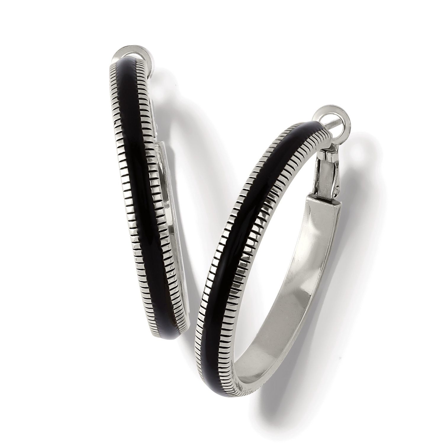Brighton Interlok Noir Heirloom Hoop Earrings - Black, Color: Silver/Black