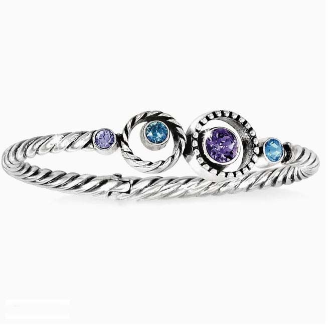 Brighton Halo Hinged Bangle, Color: Silver/Tanzanite