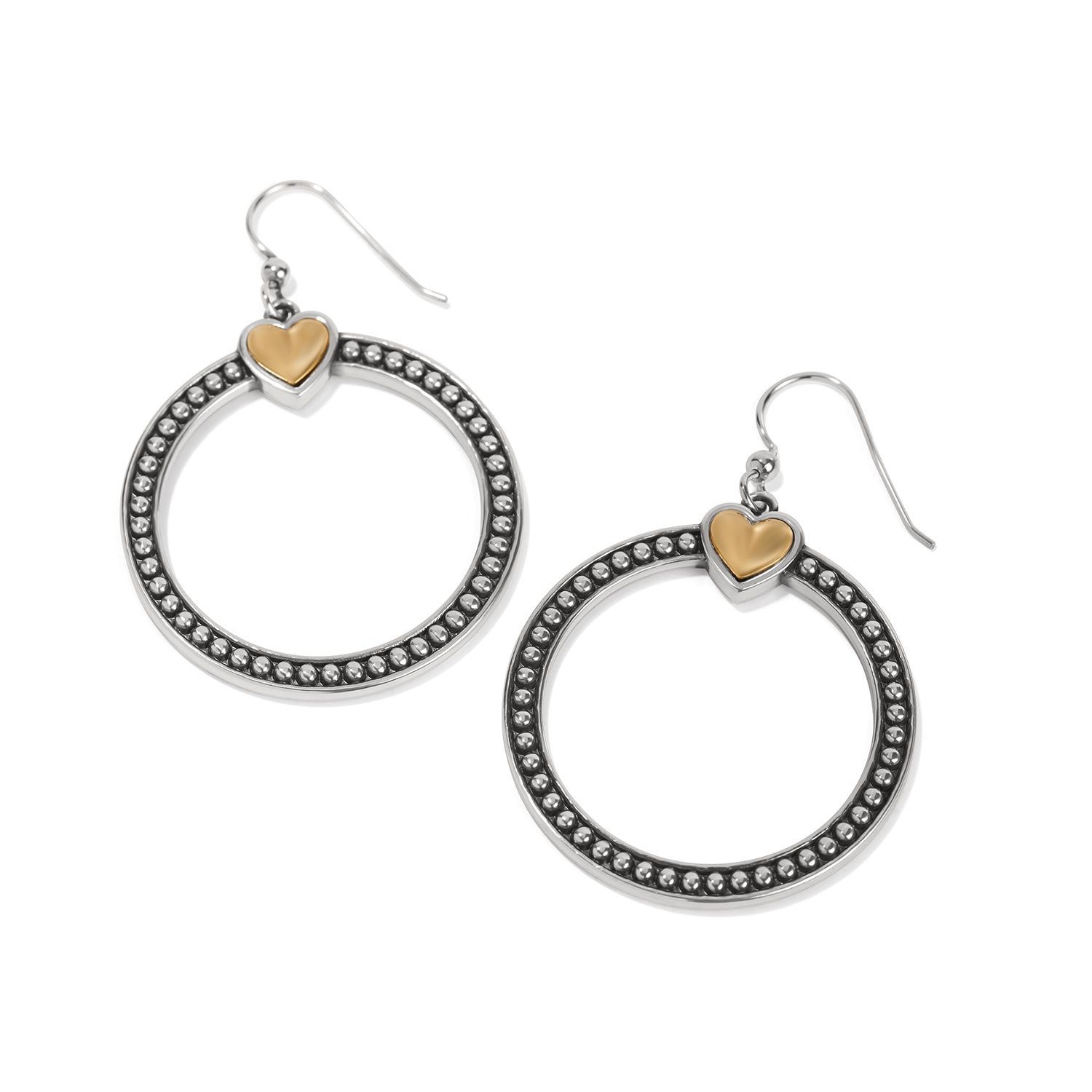 Brighton Pretty Tough Bold Heart Two Tone French Wire Earrings, Color: Silver/Gold