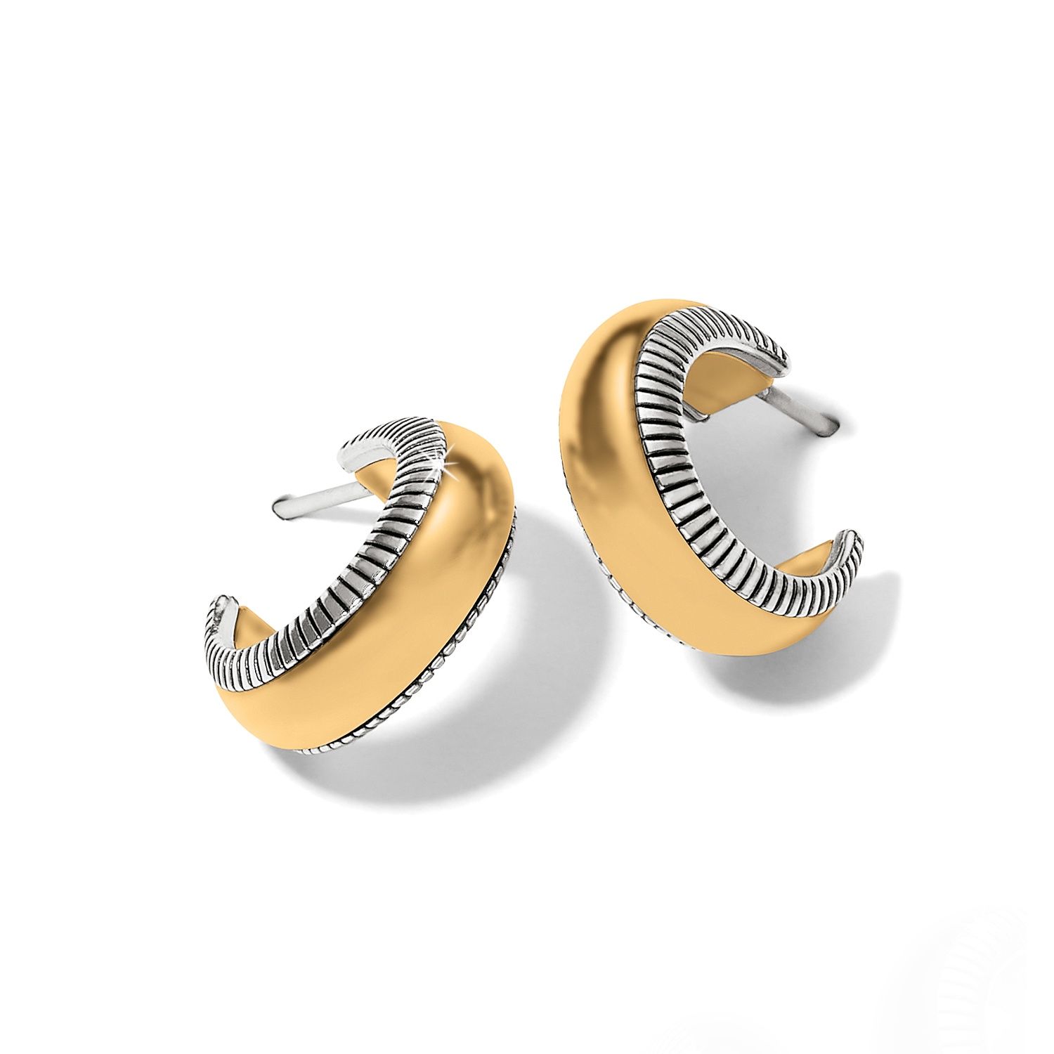 Brighton Interlok Noir Small Hoop Earrings - Silver/Gold, Color: Silver/Black