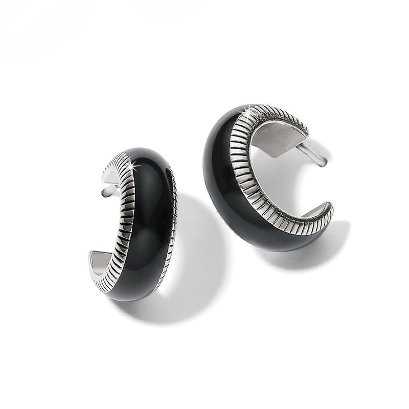 Brighton Interlok Noir Small Hoop Earrings - Silver/Black