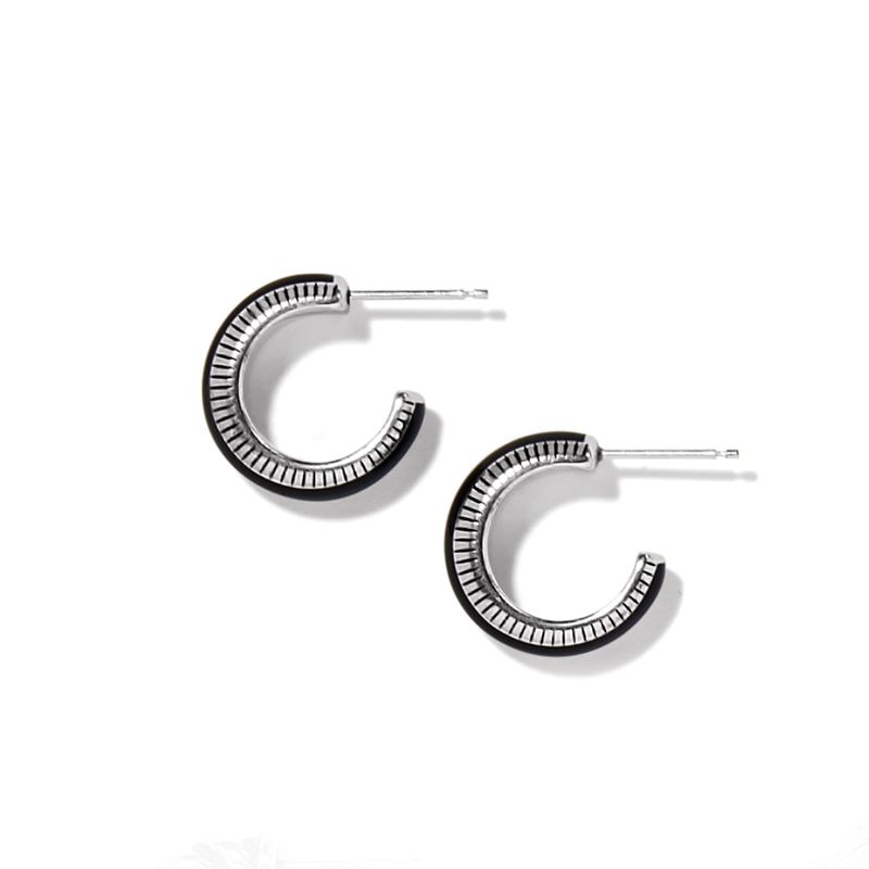 Brighton Interlok Noir Small Hoop Earrings - Silver/Black