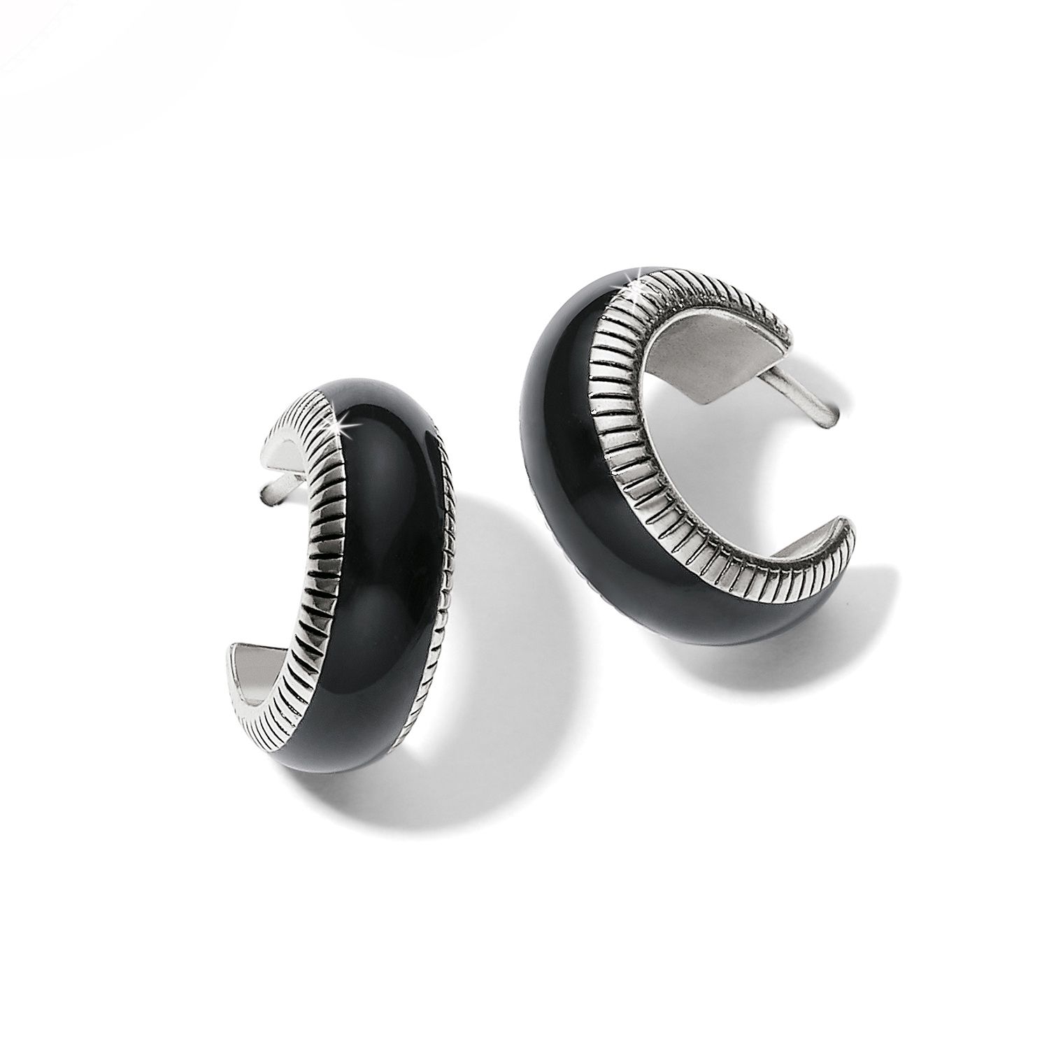 Brighton Interlok Noir Small Hoop Earrings - Silver/Black, Color: Silver/Black