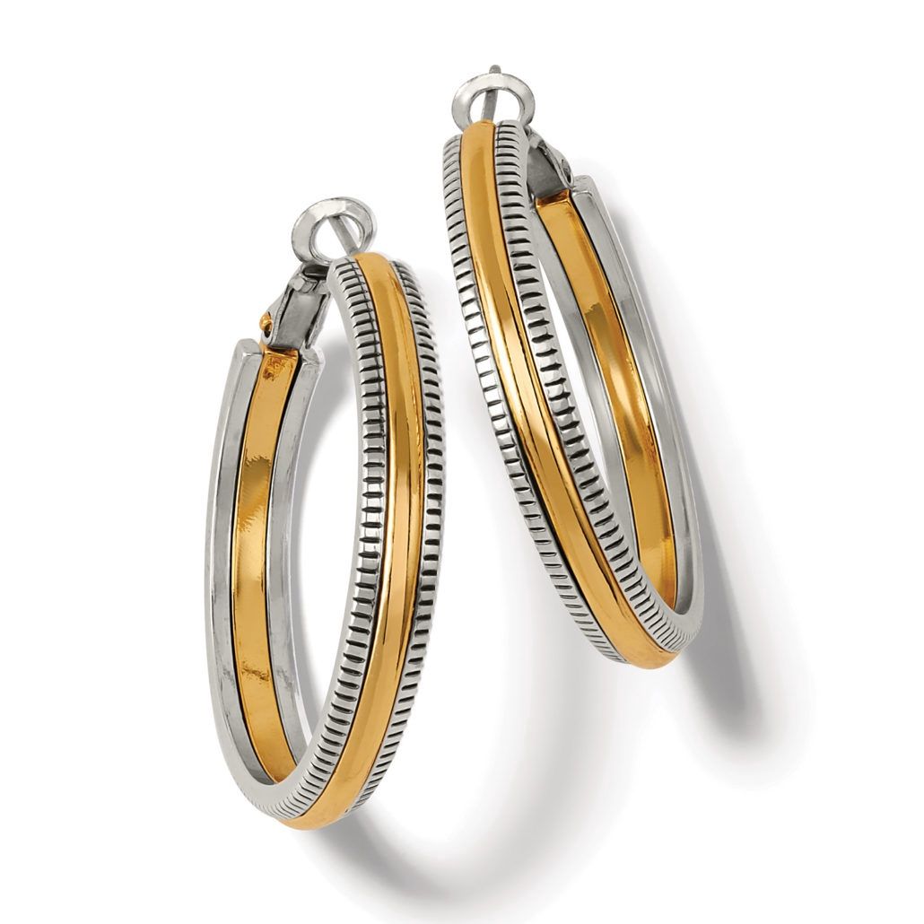 Brighton Interlok Noir Heirlom Hoop Earrings - Gold, Color: Silver/Gold