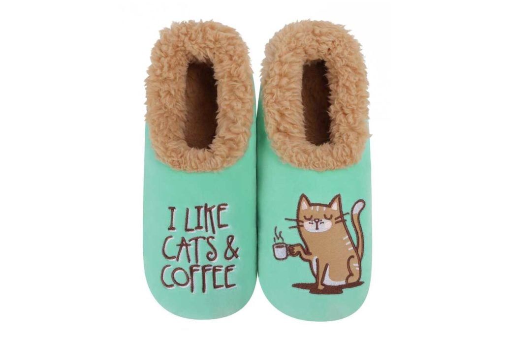 Women's I Like Cats &amp; Coffee Snoozie Slippers, Color: Cats &amp; Coffee, Size: Small