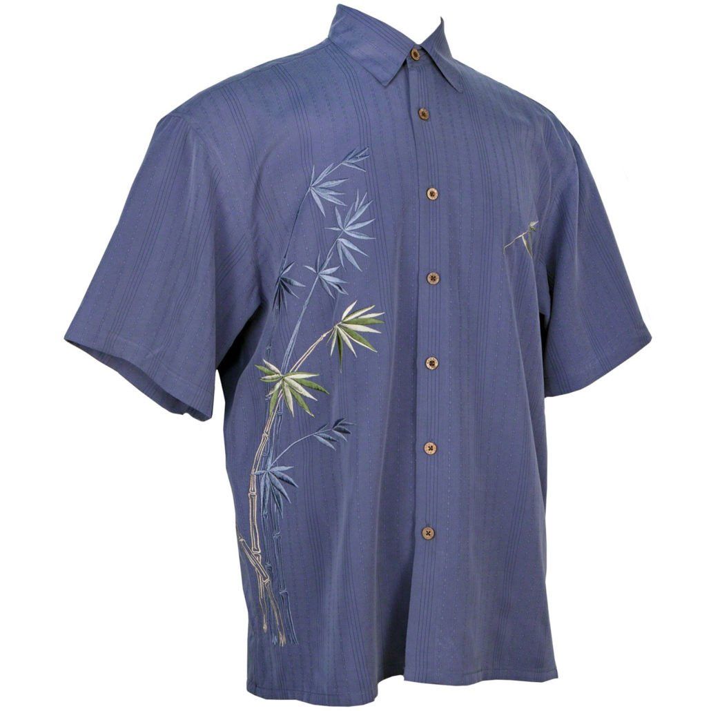 Flying Bamboos Embroidered Men's Shirt, Color: Infra Blue, Size: 2X