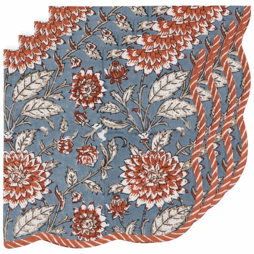 Dahlia Block Print Napkins Set of 4, Now Designs Color: Denim/Red
