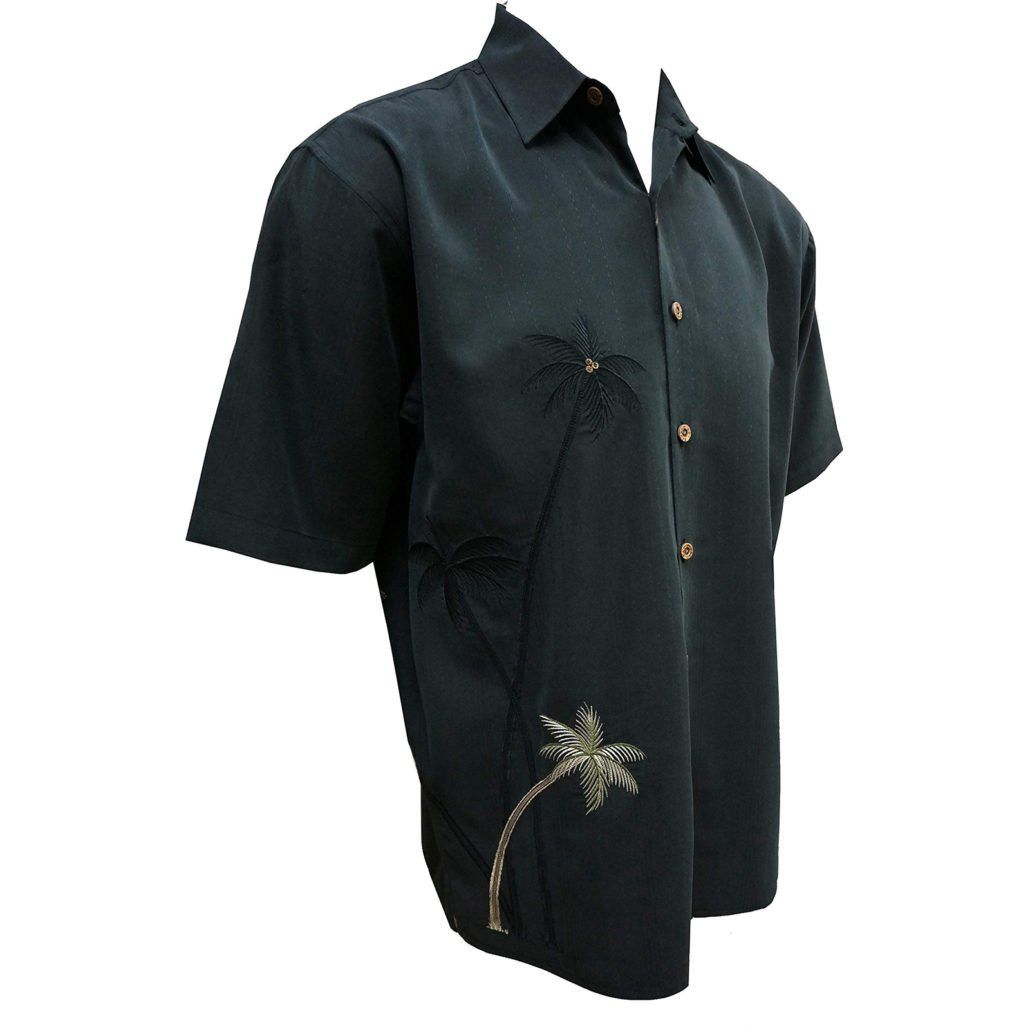 Flying Palms Embroidered Men's Shirt, Color: Black, Size: 2X