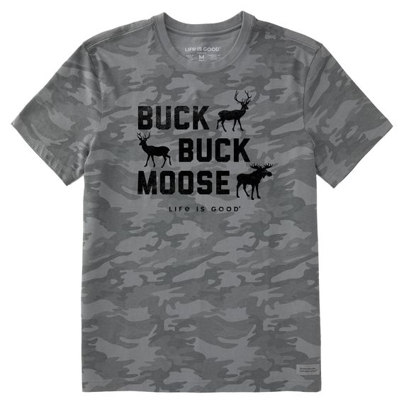 Life is Good Men's Buck Buck Moose Allover Camo SS Tee, Color: Gray Camo, Size: Medium