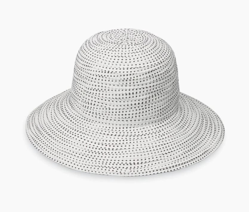 Wallaroo Petite Scrunchie Women's Hat, Color: White/Black Dots