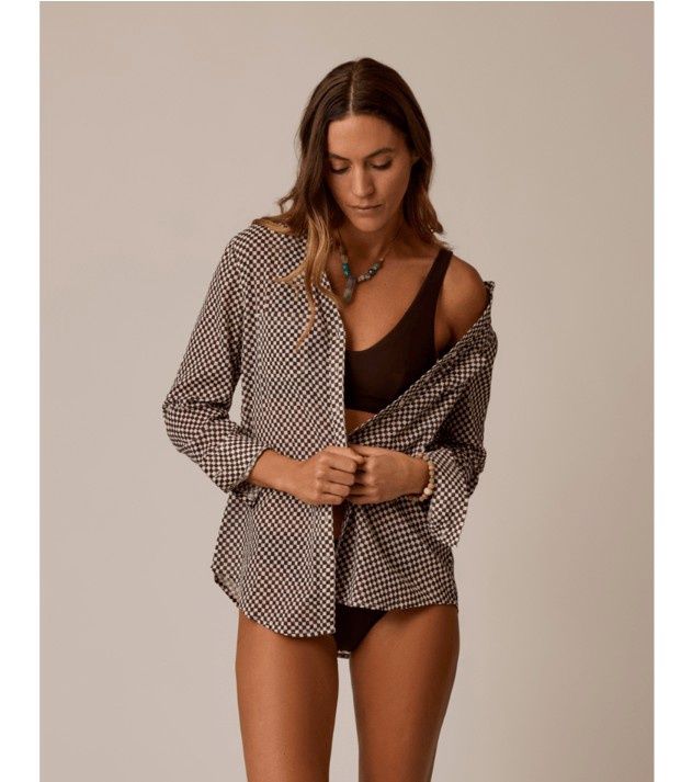 Dylan Gauze Tunic, Color: Coco Check, Size: Small