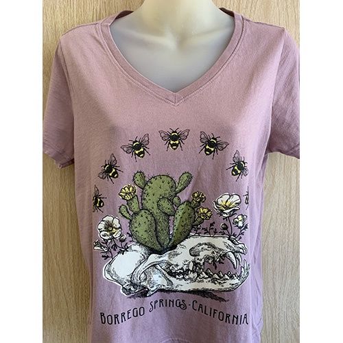Coyote Skull Bloom Women's V-Neck Tee, Color: Wood Rose, Size: Small