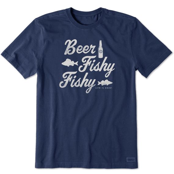 Life is Good Men's Beer Fishy Fishy SS Tee, Color: Darkest Blue, Size: Medium