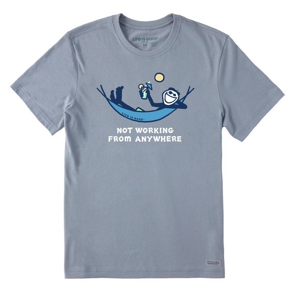Life is Good Men's Jake Not Working Hammock SS Tee, Color: Stone Blue, Size: Medium