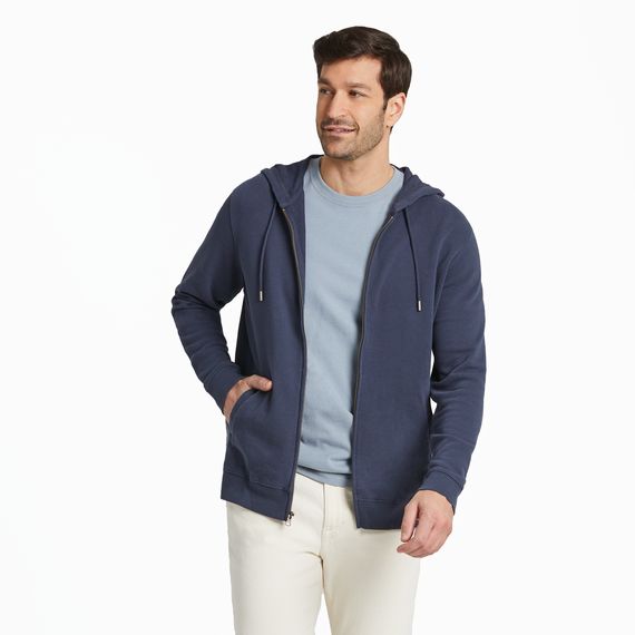 Life is Good Men's Solid French Terry Zip Hoodie, Color: Inkwell Blue, Size: XL