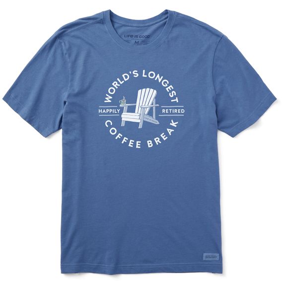Life is Good Men's World's Longest Coffee Break SS, Color: Vintage Blue, Size: Medium
