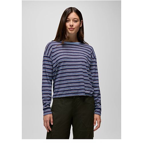 prAna Cozy Up LS Crew, Women's, Color: Capulet Blue Stripe, Size: Small
