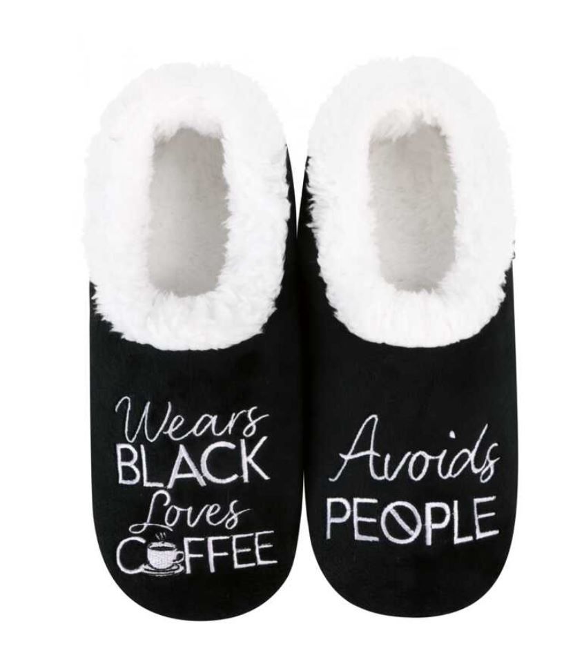 Women's Avoids People, Wears Black Snoozie Slippers, Color: Avoids People, Size: Small