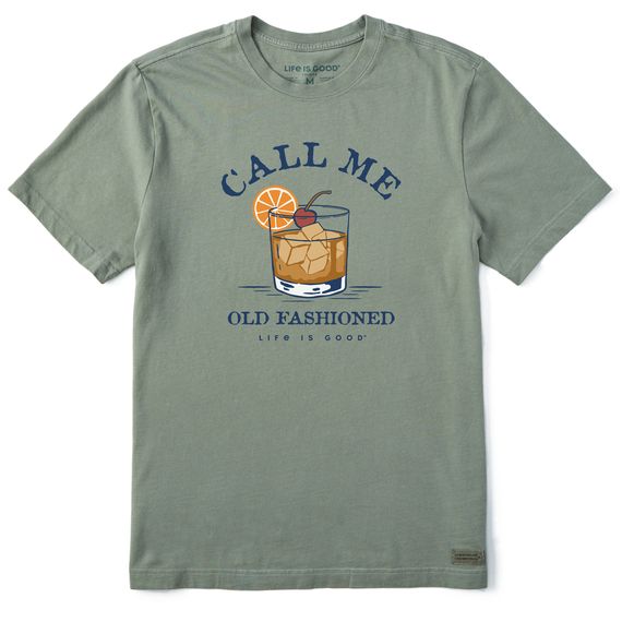 Life is Good Men's Call Me Old Fashioned SS, Color: Moss Green, Size: Medium