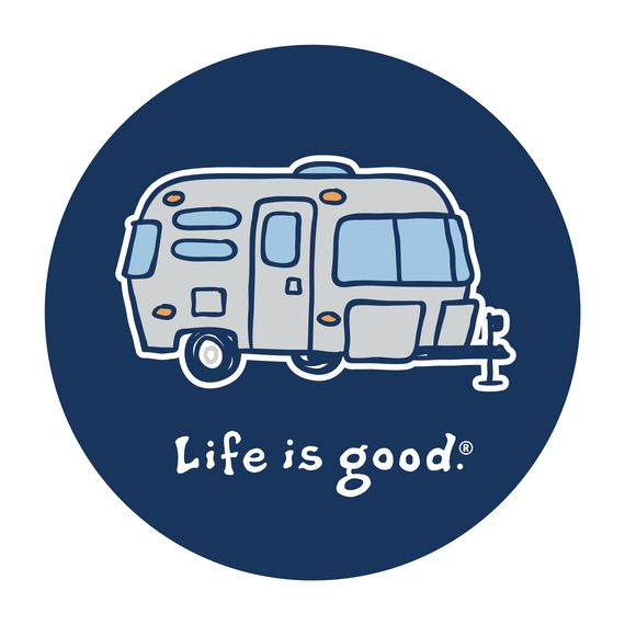 Life is Good Happy Camper 4" Circle Sticker, Life is Good Color: Darkest Blue