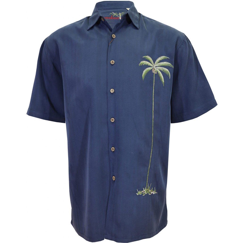 Single Palm Embroidered Men's Shirt, Color: Navy, Size: 2X