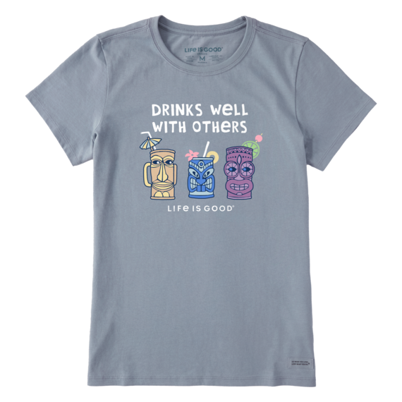 Life is Good Women's Tiki Drinks Well Short Sleeve Crusher Tee Shirt, Color: Stone Blue, Size: XL
