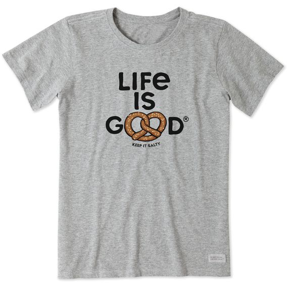 Life is Good Women's Keep It Salty Pretzel SS Tee, Color: Heather Gray, Size: Small