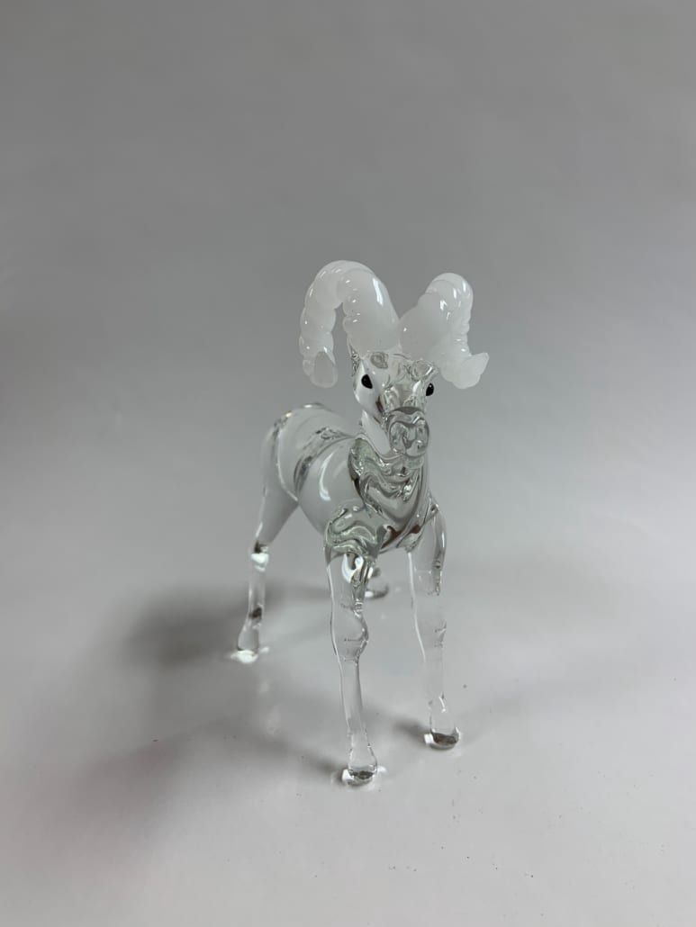 Blown Glass Ram w/Colored Horns