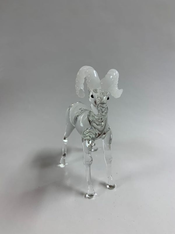 Blown Glass Ram w/Colored Horns