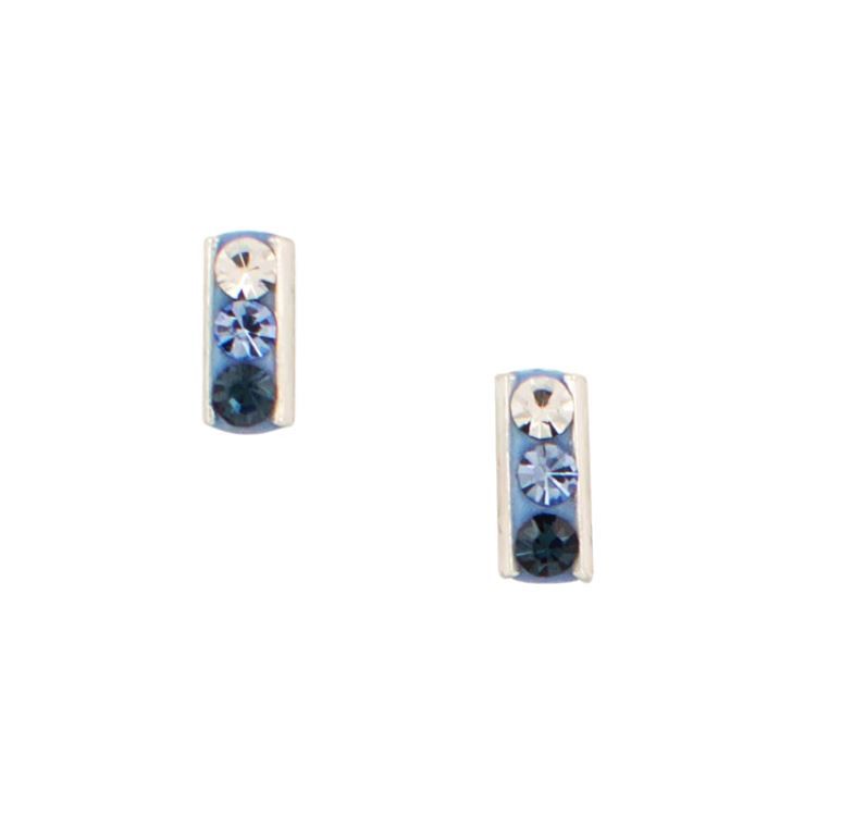 Tomas Jewelry Blue Shaded Crystal Bar Stud Earrings, Color: Silver
