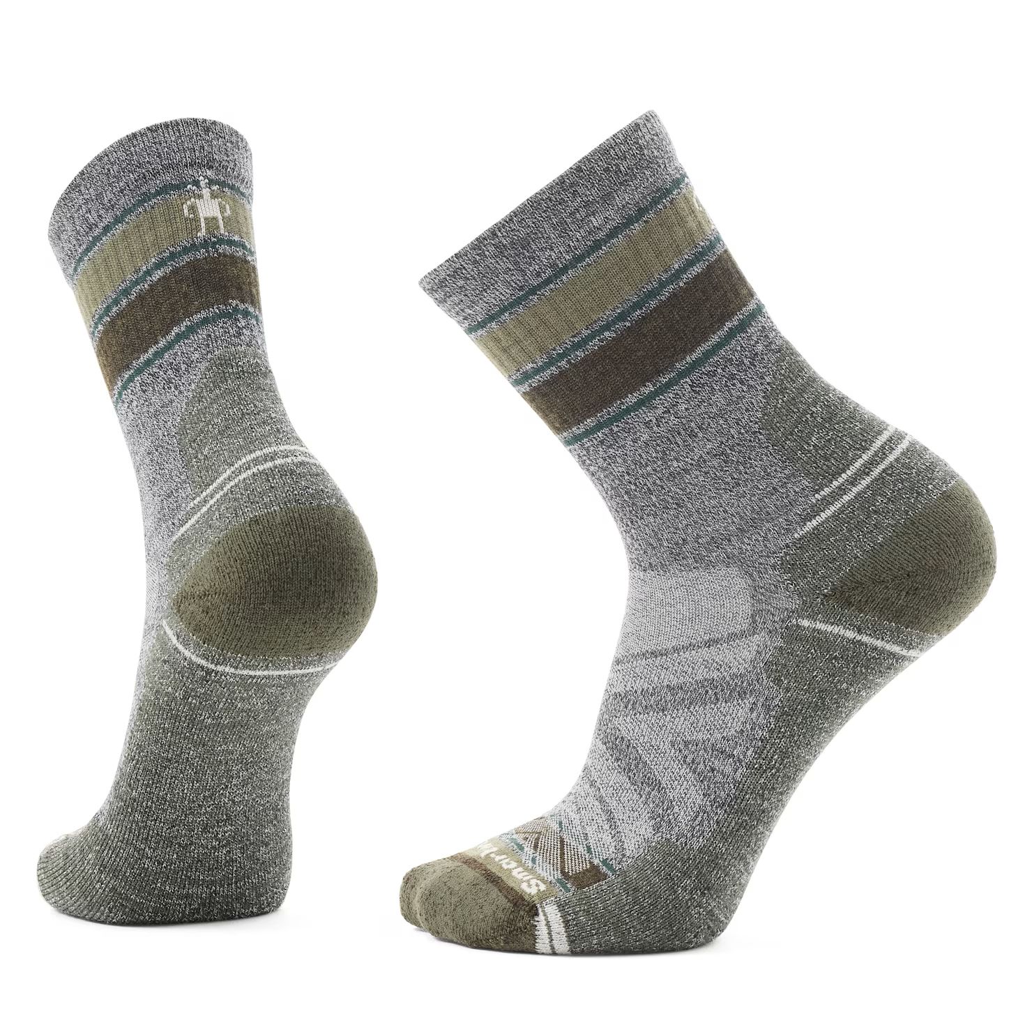 Smartwool Hike Light Cush Stripe Mid Crew Sock, Color: Ash/Charcoal-D, Size: Medium