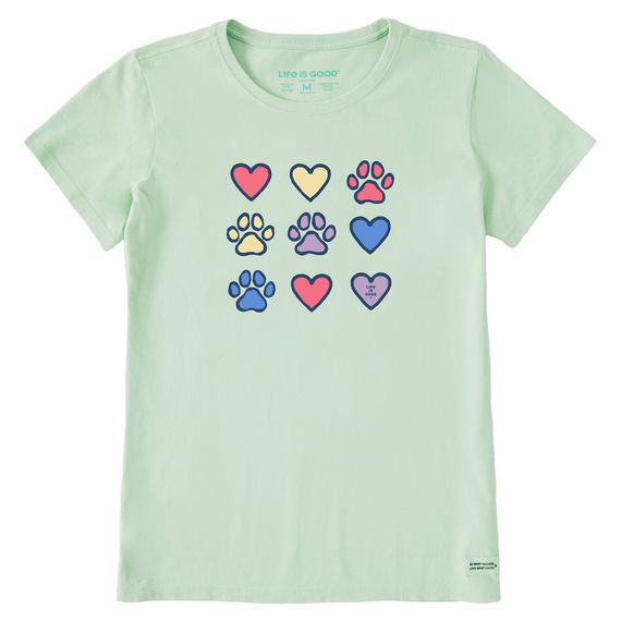Life is Good Women's Hearts &amp; Paws SS, Color: Sage Green, Size: XS