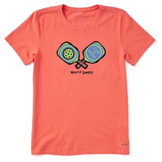 Life is Good Women's Keep It Simple Pickleball SS, Color: Mango Orange, Size: Small