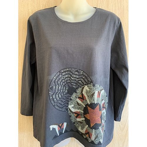 Sabaku Women's 3/4 Slv Best Tee, Horse Basket, Color: Slate, Size: XS