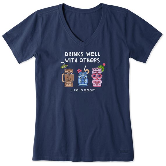 Life is Good Women's Tiki Drinks Well SS Tee, Color: Darkest Blue, Size: Small