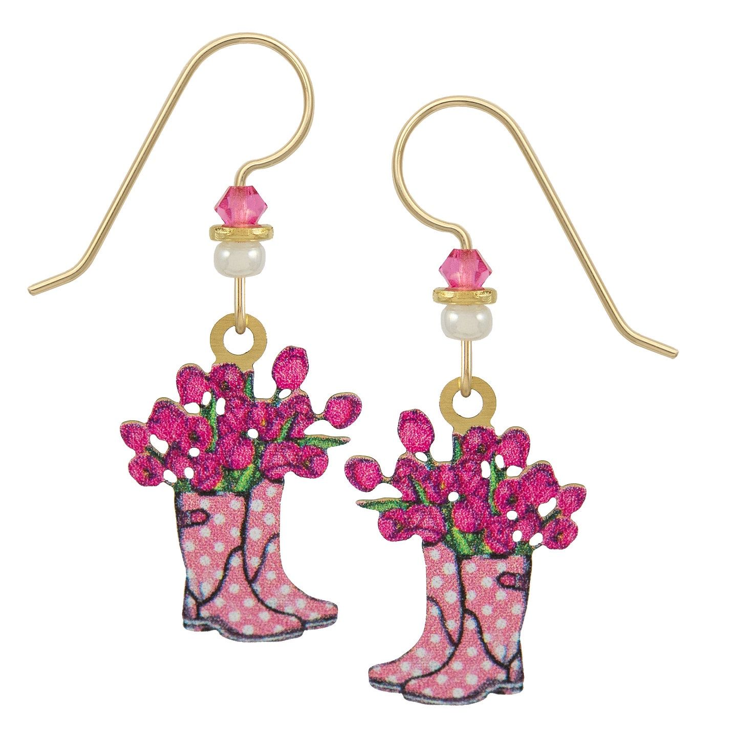 Rain Boots w/Flowers Earrings, Color: Gold